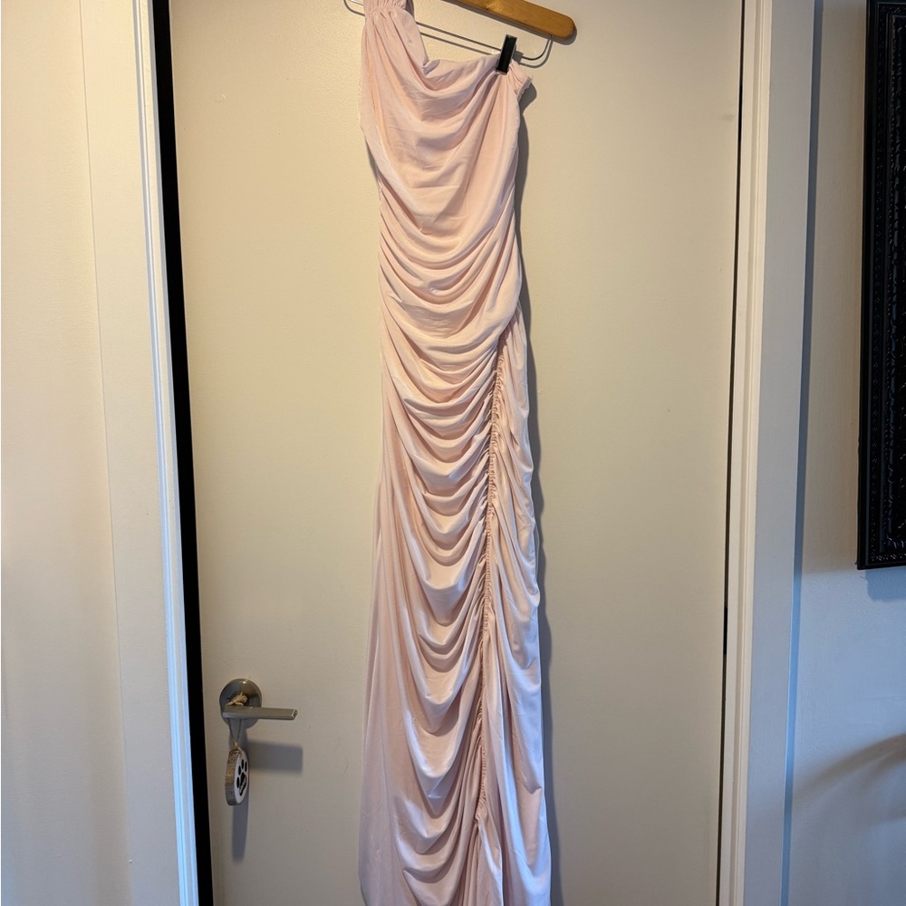 Meshki - Capri Gathered Slinky Maxi Dress - Powder Pink - Picture 2 of 6